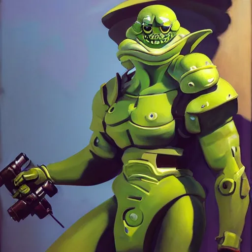 Image similar to greg manchess portrait painting of armored slimer as overwatch character, medium shot, asymmetrical, profile picture, organic painting, sunny day, matte painting, bold shapes, hard edges, street art, trending on artstation, by huang guangjian and gil elvgren and sachin teng