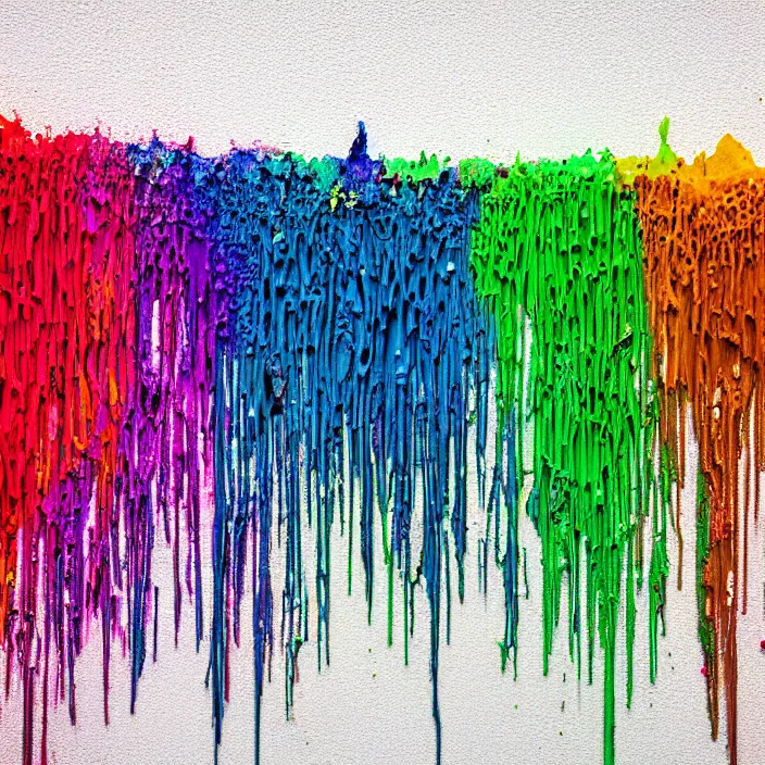 Prompt: melted crayons on a white background, negative space, ray tracing, psychedelic, intricate, dripping, very complex, textured, photography