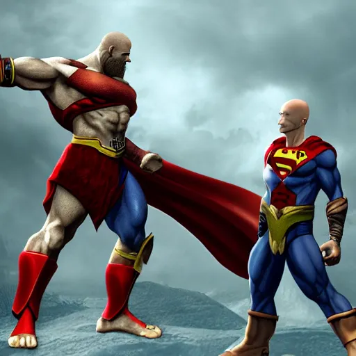 Prompt: kratos vs superman, concept art, render, epic