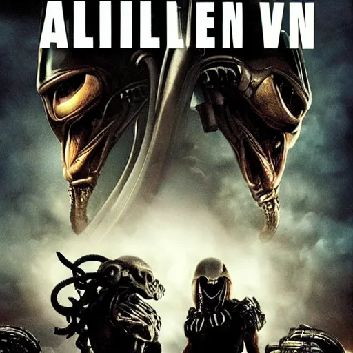 Prompt: alien vs. predator movie poster.