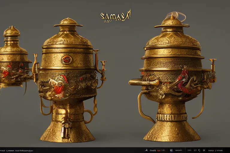 Image similar to a very detailed concept art of fantasy art nuevo samovar, trending on artstation, digital art, 4 k, hyper realistic, octane render, sharp focus