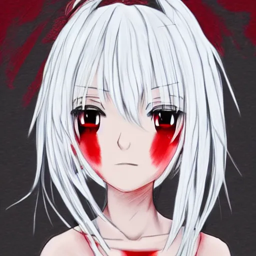 Image similar to white hair, red eyes, two little horn on the head, anime style, anime girl, sketch