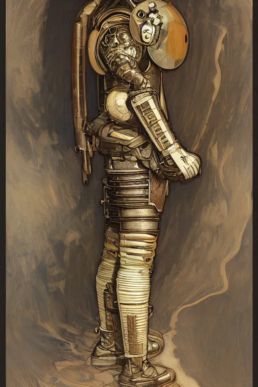 Image similar to a full body art nouveau portrait of a fully armored samurai astronaut bearded man, intricate, elegant, highly detailed, digital painting, artstation, concept art, smooth, sharp focus, illustration, art by John William Waterhouse and William Adolphe Bouguereau and Donato Giancola and Alphonse Mucha