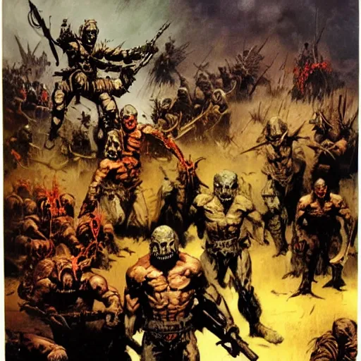 Image similar to army of the dead by frank frazetta,