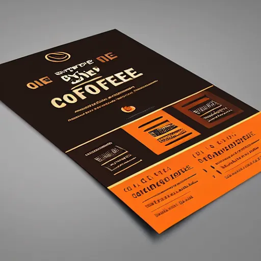 Image similar to square shaped flyer design for a coffee bean company, layout design, dark brown and orange colour palette, template layout