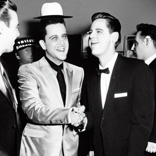 Prompt: G-Eazy meeting Frank Sinatra in the Hollywood Boulevard, filmed by Steven Spielberg