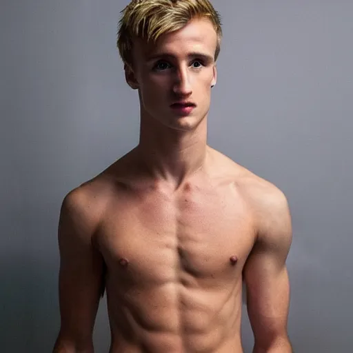 Image similar to “a realistic detailed photo of a guy who is an attractive humanoid who is half robot and half humanoid, who is a male android, Jack Laugher, shiny skin, posing like a statue, blank stare”