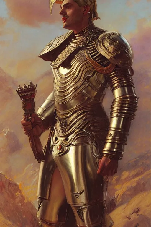 Prompt: male wearing armor, hinduism, painting by gaston bussiere, greg rutkowski, j. c. leyendecker, tom of finland