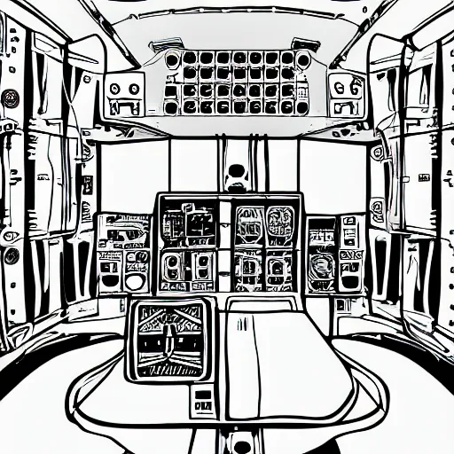 Prompt: inside of an aircraft controller tower, black and white, ultra detailed, high contrast, 4 k, comic book art style