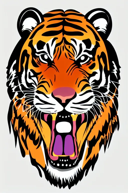 Image similar to A portrait of a tiger as evil warlord general, sticker, Anthropomorphized, portrait, highly detailed, colorful, illustration, smooth and clean vector curves, no jagged lines, vector art, smooth