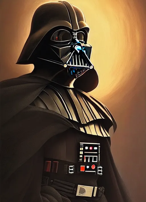 Image similar to Highly detailed portrait of Darth vader, Stephen Bliss, unreal engine, fantasy art by Greg Rutkowski, Loish, Rhads, ferdinand knab, Makoto Shinkai and Lois van baarle, ilya kuvshinov, rossdraws, Tom Bagshaw, alphonse mucha, global illumination, radiant light, detailed and intricate environment