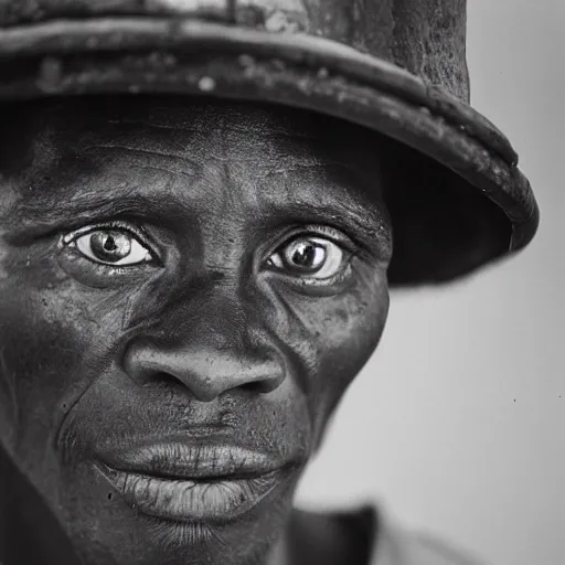 Image similar to black and white photo, portrait of Congo mineworker by sebastiao salgado, realistic, Leica, medium format, cinematic lighting, parallax, high resolution,