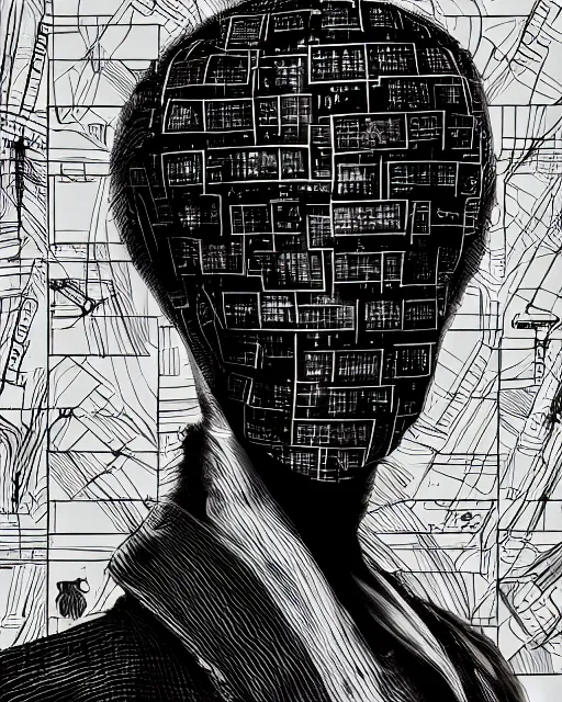 Prompt: cypherpunk fashion illustration, camera face, city street background with high tall buildings, abstract portrait highly detailed, finely detailed