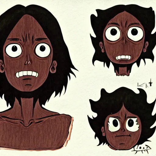 Image similar to a dark brown humanoid, hyper detailed, in the style of studio ghibli and and studio ghibli and studio ghibli, selfie