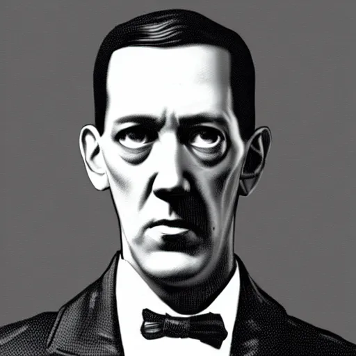 Prompt: h p lovecraft holding up an eye during an interview, artstation, detailed