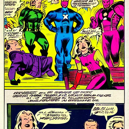 Prompt: avengers lost in backrooms, vintage comic