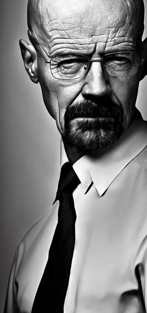 Image similar to phone wallpaper of a photo portrait of walter white posing, black and white photo