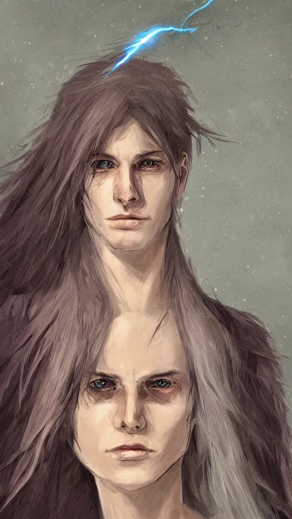 Image similar to portrait of a mage, genderless, lightning, realistic