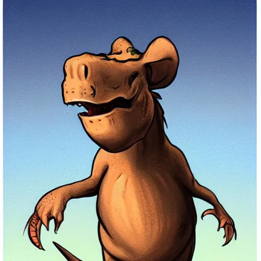 Image similar to dino mouse, intimidating pose, concept art