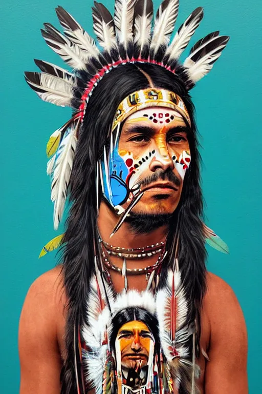 Image similar to thin native American Indian man in his early 30s, by Sandra Chevrier