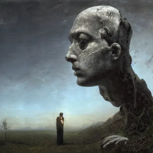 Image similar to hyperrealistic surrealism, David Friedrich, award winning masterpiece with incredible details, Zhang Kechun, a surreal vaporwave vaporwave vaporwave vaporwave vaporwave painting by Thomas Cole of a gigantic broken mannequin head sculpture in ruins, astronaut lost in liminal space, highly detailed, trending on ArtStation