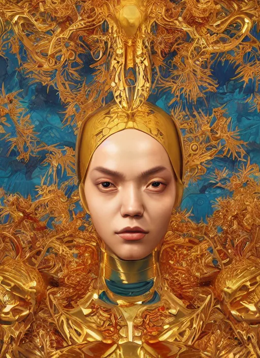 Image similar to gold skin :: by Martine Johanna and Simon Stålenhag and Chie Yoshii and wlop and Guillermo del toro :: ornate, dynamic, particulate, rich colors, elegant, centered, artstation, smooth, sharp focus, octane render, 3d