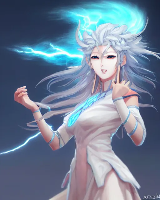 Image similar to character concept art of ssunbiki as an anime thunderstormy cloud goddess of lightning | | cute - fine - face, pretty face, realistic shaded perfect face, fine details by stanley artgerm lau, wlop, rossdraws, james jean, andrei riabovitchev, marc simonetti, and sakimichan, tranding on artstation