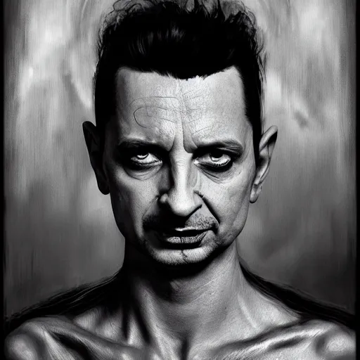 Image similar to color portrait of a young dave gahan turned into a scary zombie, 7 days to die zombie, fine art, award winning, intricate, soft light from the side, elegant, sharp focus, cinematic lighting, highly detailed, digital painting, 8 k concept art, art by z. w. gu, art by brom, art by michael hussar, masterpiece, 8 k