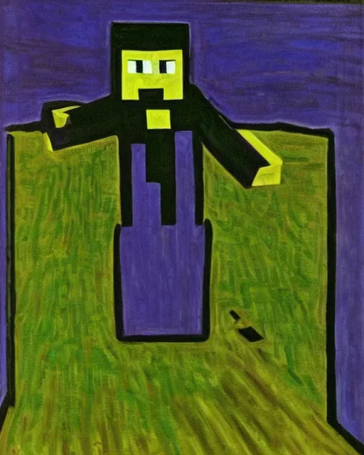 Image similar to minecraft creeper as the subject of the scream by edvard munch