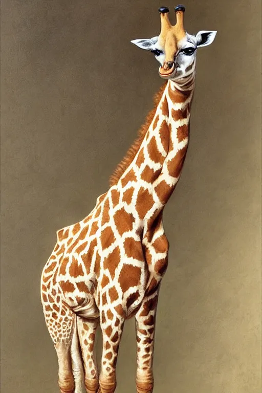 Prompt: Sofie the Giraffe, artstation, by J. C. Leyendecker and Peter Paul Rubens,