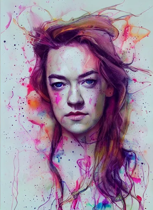 Prompt: yvonne strahovski by agnes cecile pastel light colours ink drips autumn lights