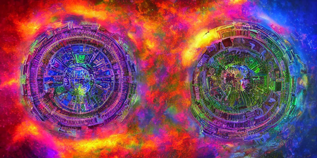 Image similar to temple of the supreme artificial intelligence on an earth like psychedelic planet, beautiful ultra detailed colorful digital art