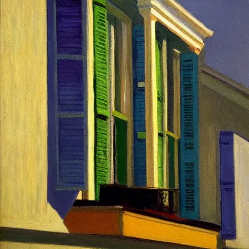 Prompt: painting of a house in New Orleans during Marci Gras, by Edward Hopper