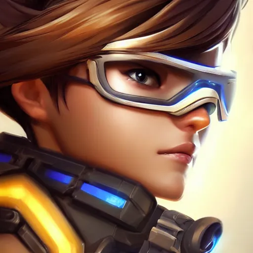 Prompt: tracer overwatch portrait, close up, concept art, intricate details, highly detailed photorealistic in the style of dandonfuga, joel torres, seseon yoon, artgerm and warren louw