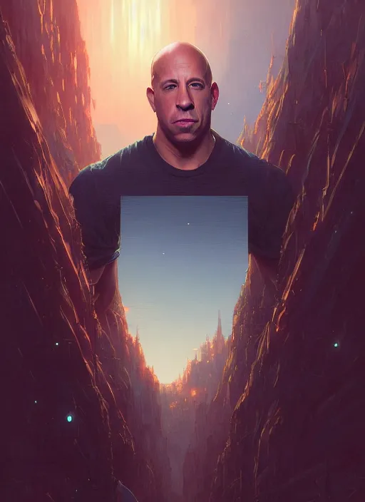 Image similar to Highly detailed portrait of vin diesel, Stephen Bliss, unreal engine, fantasy art by Greg Rutkowski, Loish, Rhads, ferdinand knab, Makoto Shinkai and Lois van baarle, ilya kuvshinov, rossdraws, Tom Bagshaw, alphonse mucha, global illumination, radiant light, detailed and intricate environment