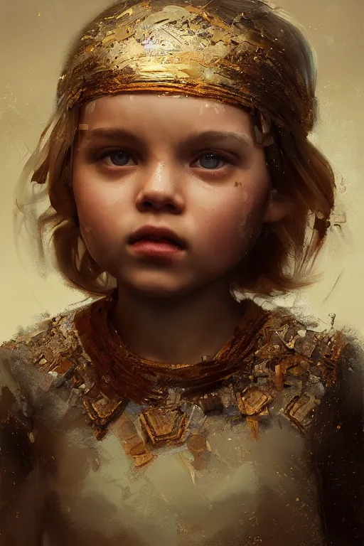 Prompt: trojan little girl, joyful, close-up portrait, intricate, elegant, volumetric lighting, scenery, digital painting, highly detailed, artstation, sharp focus, illustration, concept art, ruan jia, steve mccurry