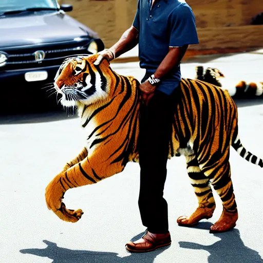 Prompt: will smith riding a cartoon tiger