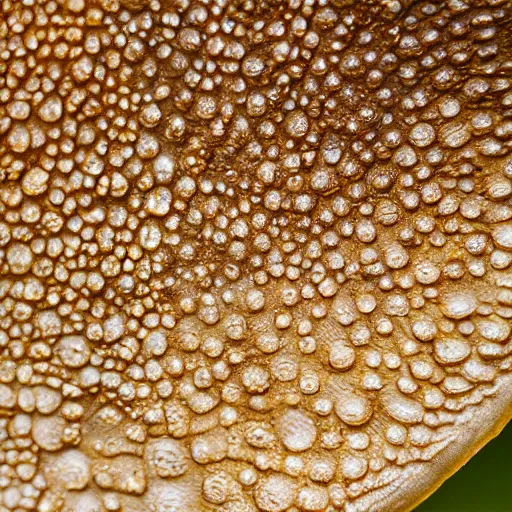 Prompt: one roud mushroom cap, bottom view, lamellae are clearly visible, no stipe, black background, hyper realistic, photografy,8k, epic composition