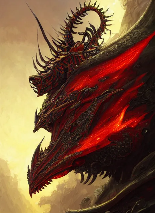 Image similar to highly detailed portrait of knight's helmet reflecting red dragon reflection detailed, 8 k blocking flames fire, green eyes, fantasy art by by simon bisley, loish, rhads, ferdinand knab, and lois van baarle, ilya kuvshinov, rossdraws, tom bagshaw, global illumination, radiant light, detailed and intricate environment