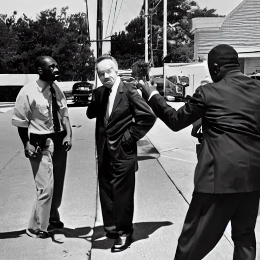 Image similar to Jamal and DeAngelo shooting up smack with Richard Nixon behind a 7/11, photo