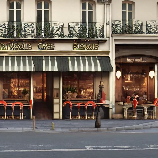 Image similar to 8 k hd detailed octane render of a parisian cafe in the 1 8 0 0 s