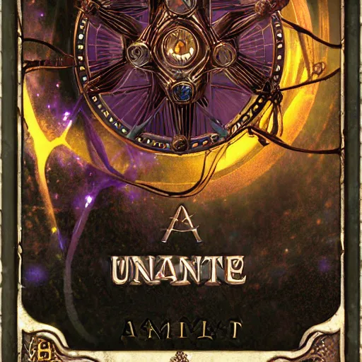Prompt: Arcane Tarot, Fantasy, 2d Digital Art, steampunk, symmetrical centered, high quality 3D render, concept art, 4K, UHD, High quality mechanical, Badge, glow in the dark, ethereal, the void, ominous background, very detailed, stylized, trending on artstation