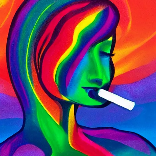 Image similar to rainbow cosmic woman with a cigarette