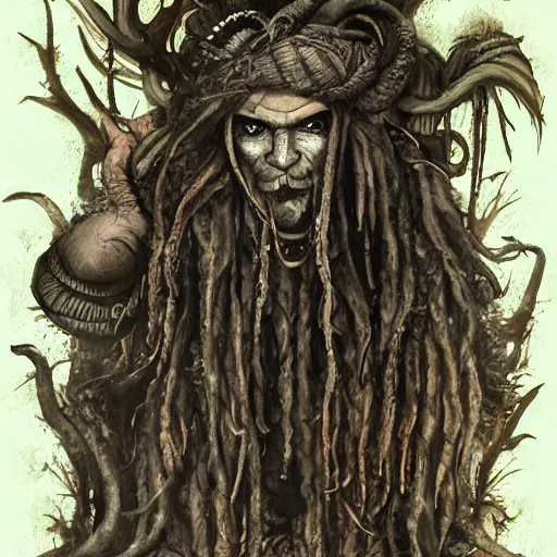 Image similar to dread herbalist, very detailed, dark fantasy art