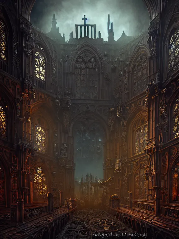 Image similar to steam necropolis, memento mori, gothic, neo - gothic, art nouveau, hyperdetailed copper patina medieval icon, stefan morrell, philippe druillet, ralph mcquarrie, concept art, steampunk, unreal engine, detailed intricate environment, octane render, moody atmospherics, volumetric lighting, ultrasharp, ominous, otherworldly