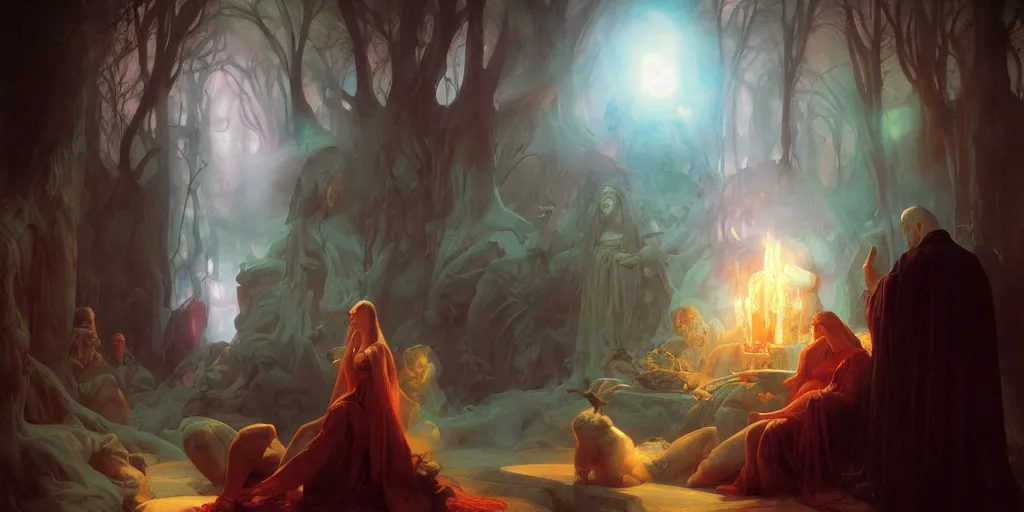 Image similar to Mage of darkness casting the spell of death by Marc Simonetti and Delphin Enjolras and Pierre Auguste Cot