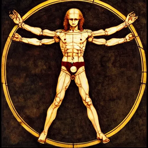 Image similar to super sentai vitruvian man by leonardo da vinci and james jean, renaissance