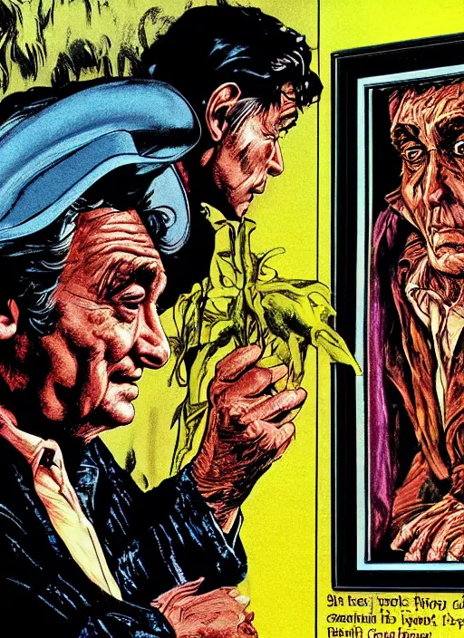 Image similar to Columbo in Creepshow (1982), comic book panels, artwork by Bernie Wrightson, full color, detailed