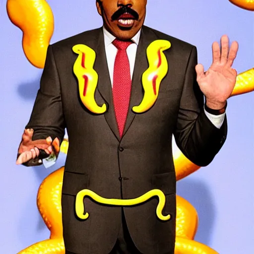 Image similar to steve harvey with horrifying tentacle arms and snake moustache, hosting family feud