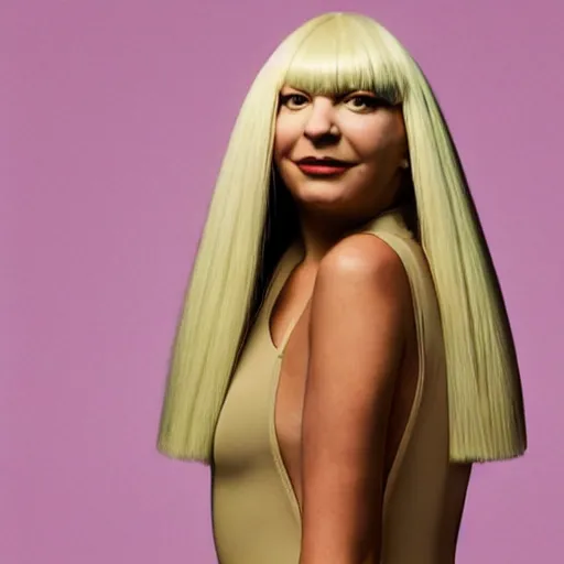 Image similar to sia furler wearing a skin colored leotard full body artistic photoshoot